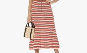 THE DROP Lyra  (NWT) 100 % Cotton Drawstring Striped Knit Midi Skirt Med…